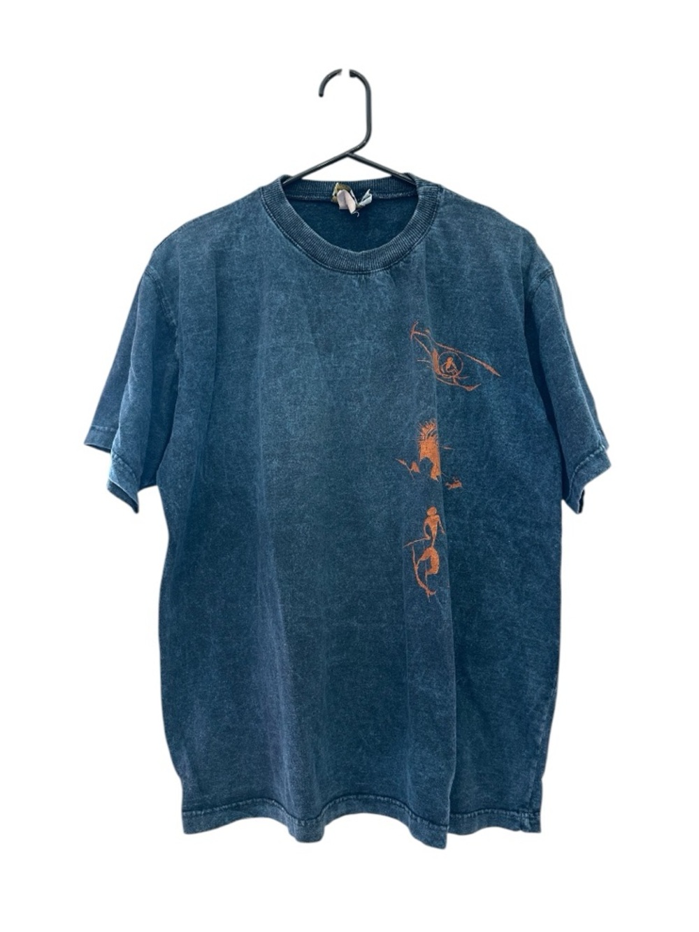 Vintage Y2K Heli-Ski Short Sleeve T-Shirt with Orange Tribal Graphic Small